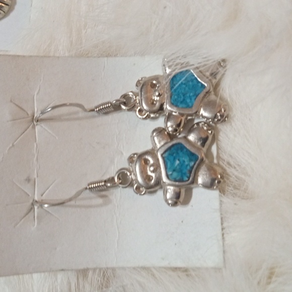 925 silver Turquoise Bear Earrings - Picture 1 of 2